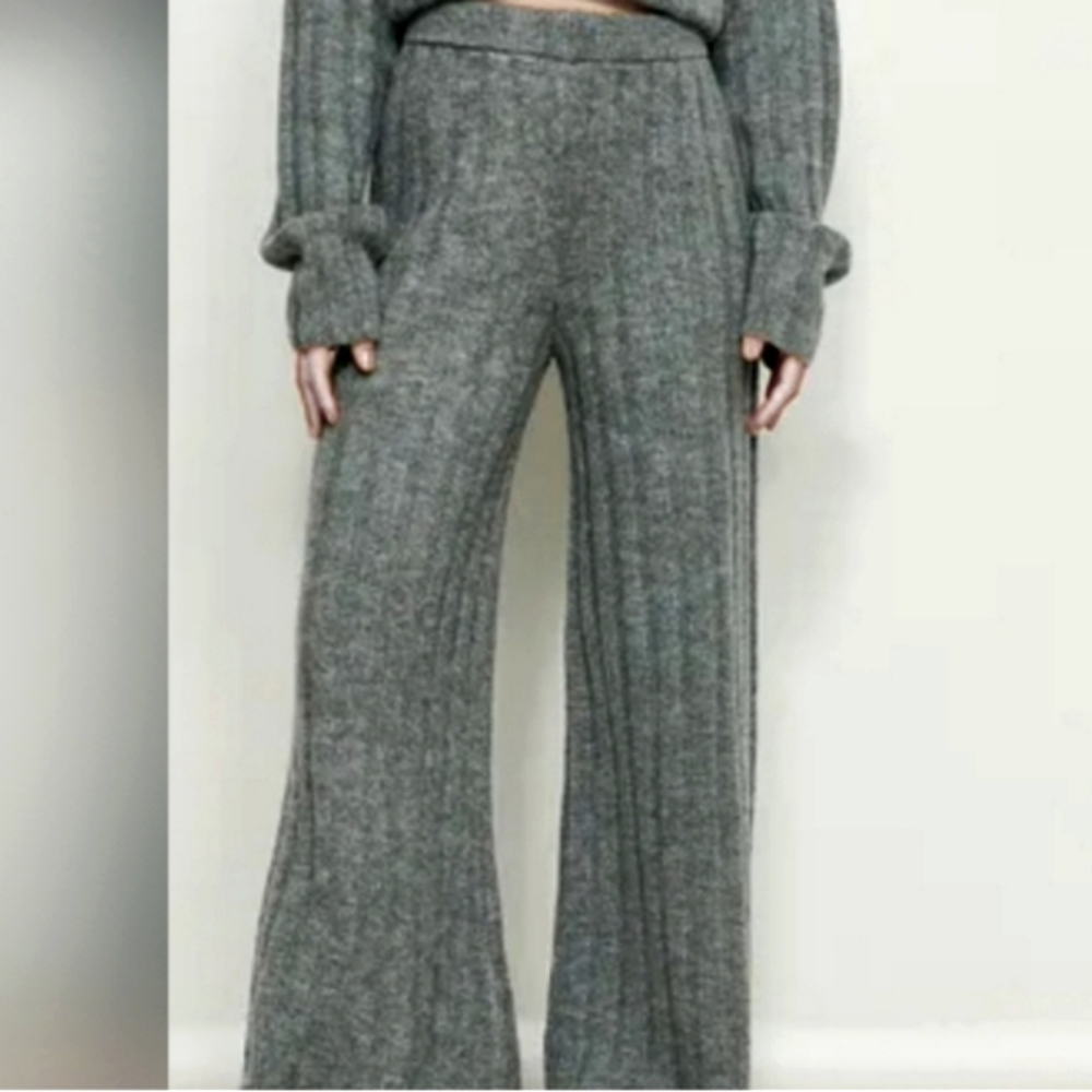 Gray Wide Leg Knit Pants